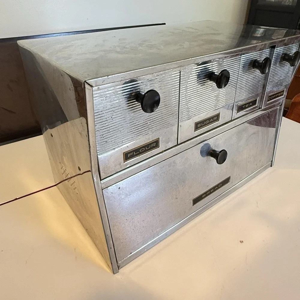 Art Deco Era Krestline Speco Chrome Bread Box Canister MCM Wall Kitchen Storage